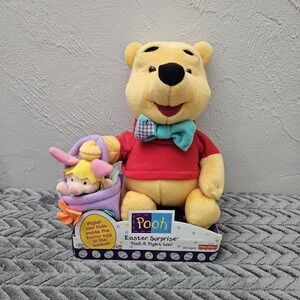 Vintage 1998 Mattel Winnie the Pooh and Piglet Plush Easter Surprise Basket NIB